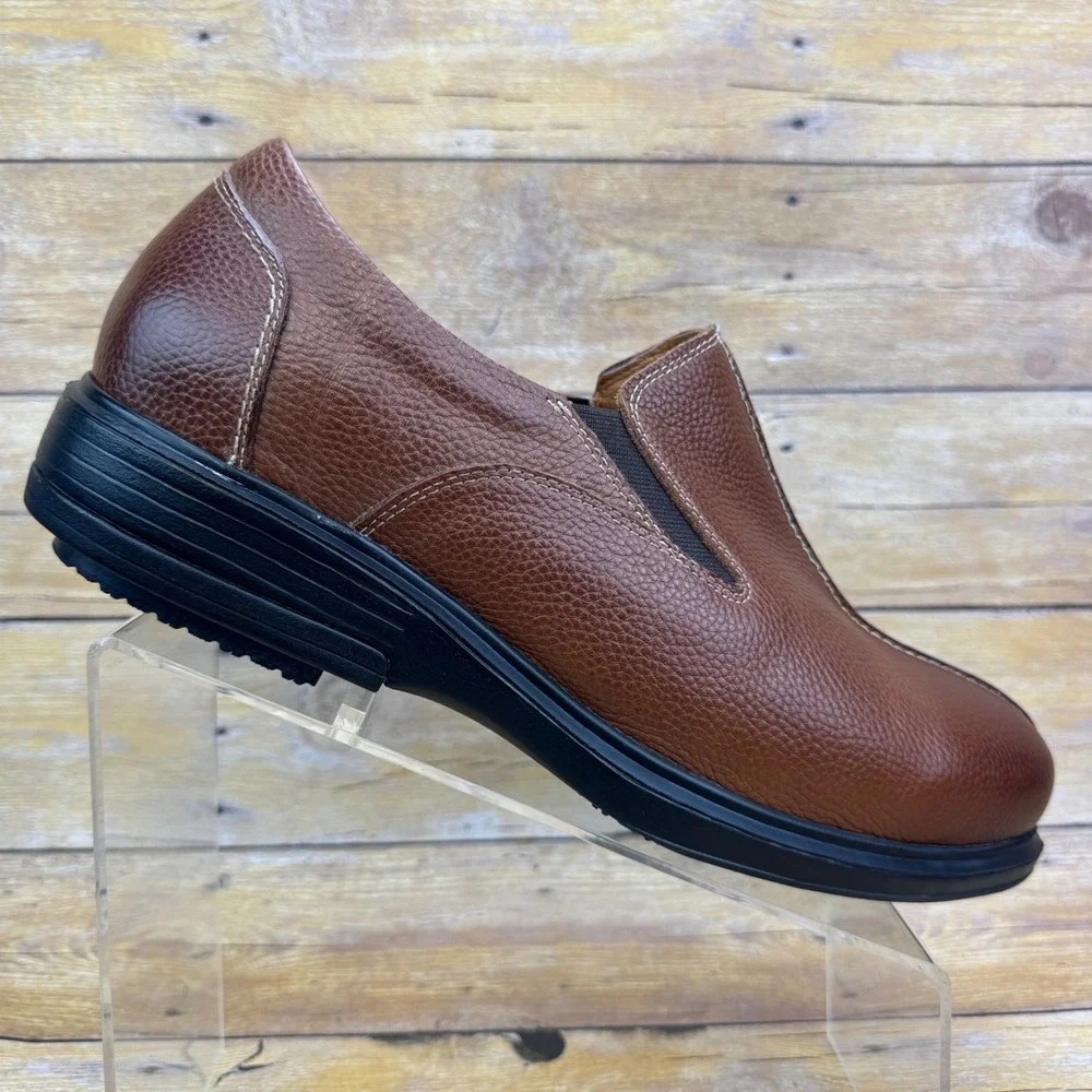 Gravity Defyer Mens Brown Leather‎ Slip On Loafers Comfort Shoes Size 11.5 Wide